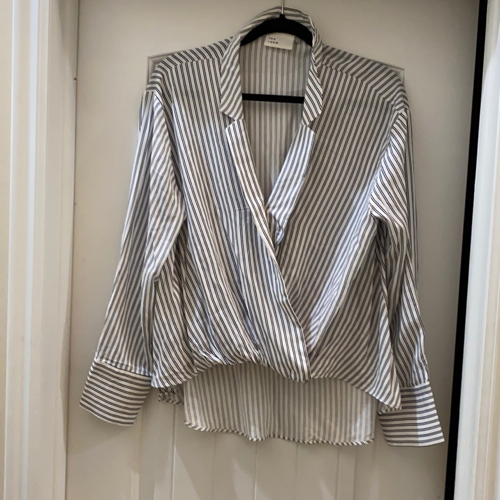 Wrap front striped blouse L